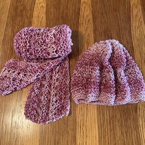 Matching scarf and hat (cranberry and cream color